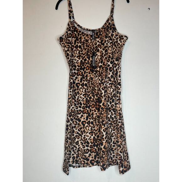 Lock & Love Womens A Line Dress Brown Leopard Medium Animal Print Sleeveless NWT - Picture 1 of 5